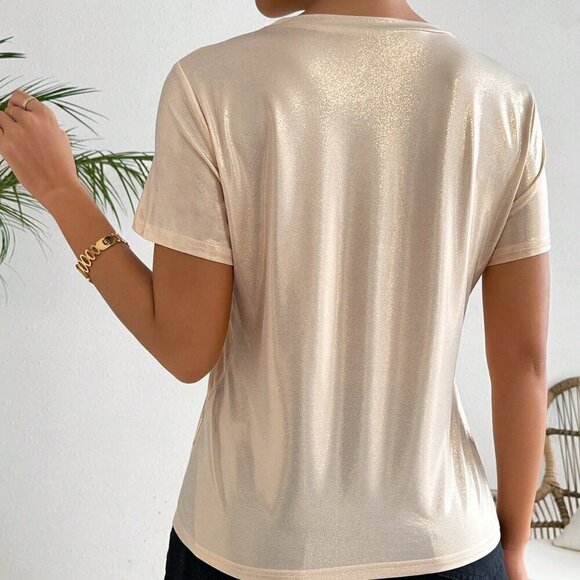 Apricot Casual Women's Chic And Elegant Mermaid Princess Round Neck T-Shirt - Picture 3 of 7